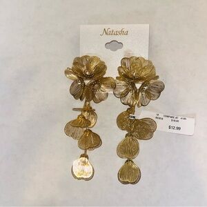 Natasha Couture Gold Petal Drop Earrings